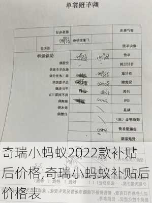 奇瑞小蚂蚁2022款补贴后价格,奇瑞小蚂蚁补贴后价格表