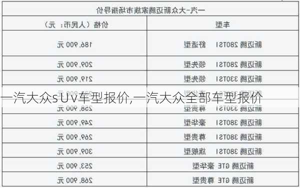 一汽大众s∪v车型报价,一汽大众全部车型报价